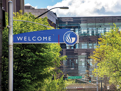 Welcome sign on Atlanta campus
