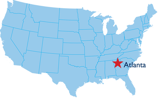 US map with Atlanta highlighted